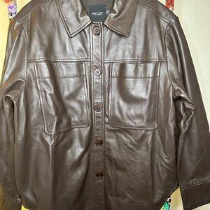 Nasty Gal Brown Leather Jacket with Relaxed Fit